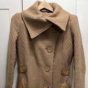 Mackage Virgin Wool Leather Trim Camel Coat Size Medium